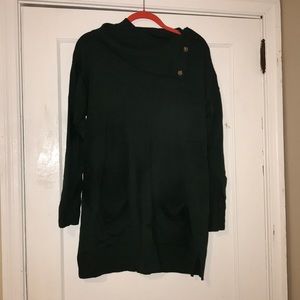 cow/turtle neck arm green sweater with buttons